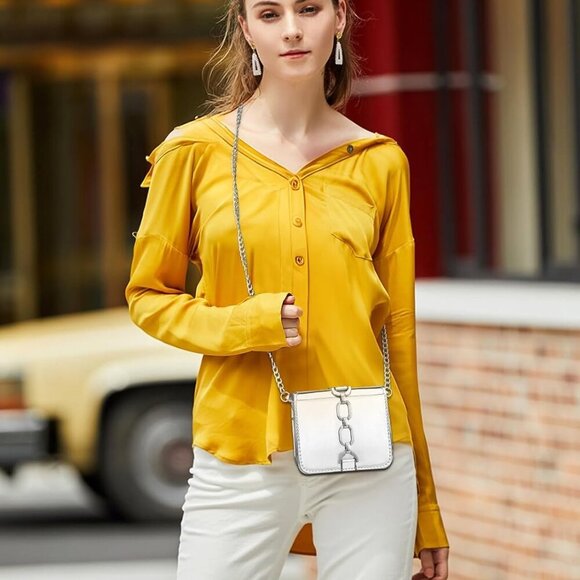 Mini Crossbody Bags for Women, Silver Evening Bags for Women with Built-in Mirro - Picture 9 of 9